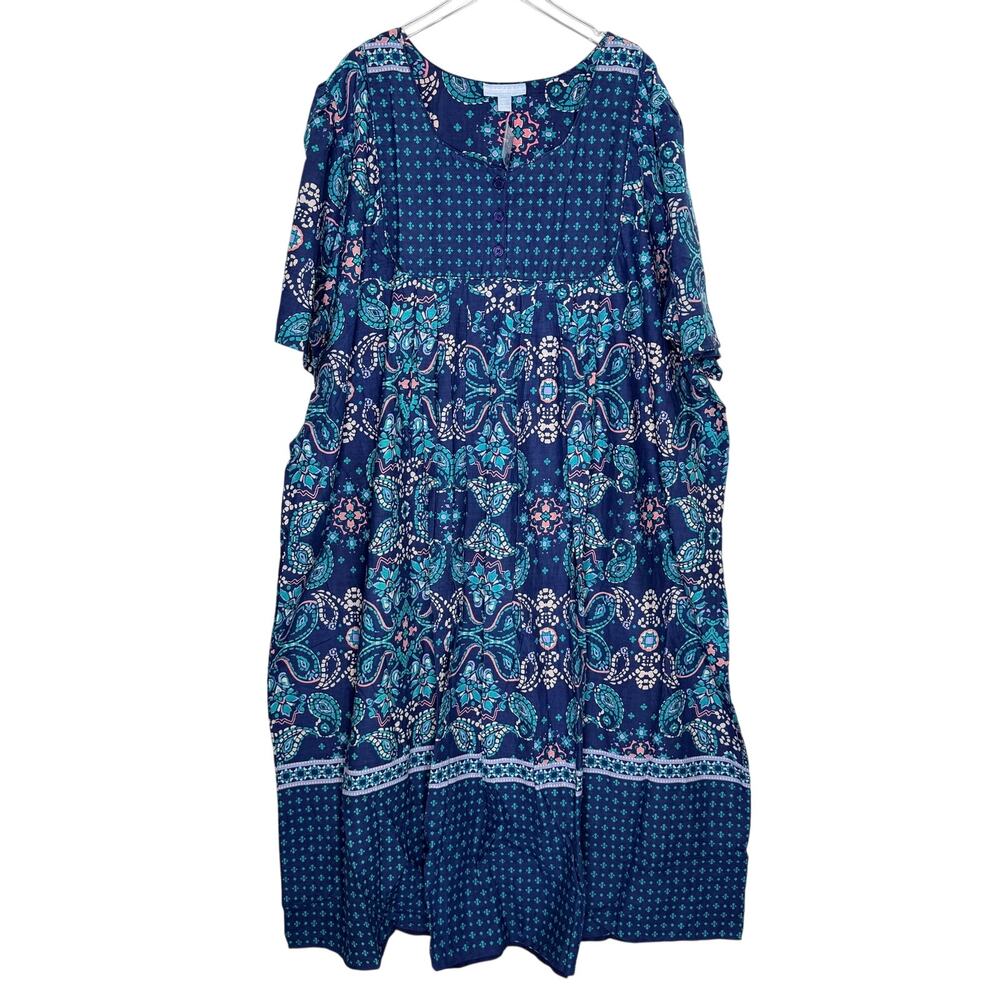 Only Necessities Plus Size Classic Blue Floral Mixed Print Long Lounger 5X NEW
